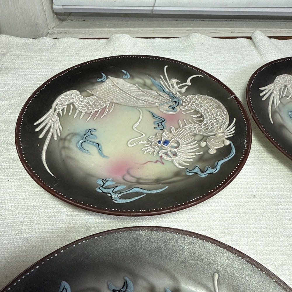 VTG Moriage Raised Dragonware Set Of 6 Salad Plates Hand Painted Japan 7 3/8"‎ D - Picture 5 of 8